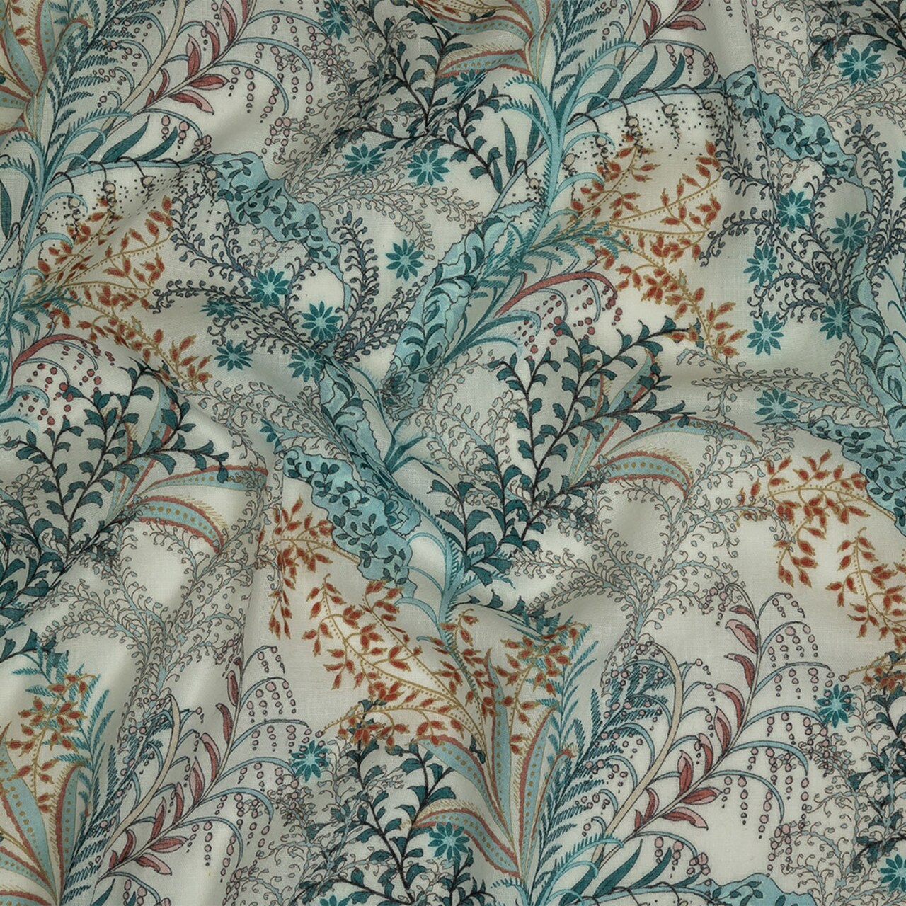 1 Yard Blue Plants and Florals Cotton Gauze Fabric 55 inch Width